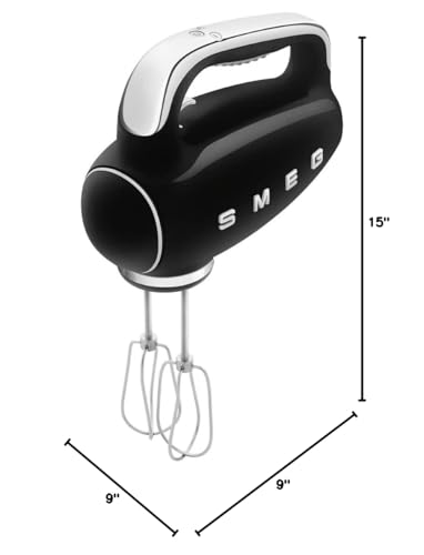 SMEG Black 50's Retro Style Electric Hand Mixer with Set of Beaters, Set of Dough Hooks and Set of Whisks