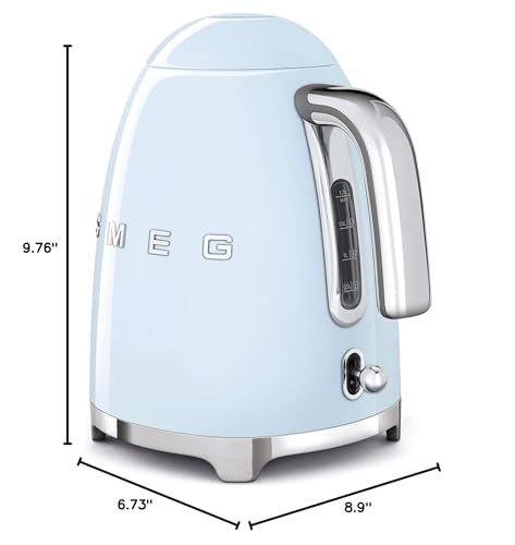 SMEG 50's Retro Style Electric Water Kettle with Automatic Shutoff, Removable Base, and Water Indicator, KLF03PBUS, Pastel Blue