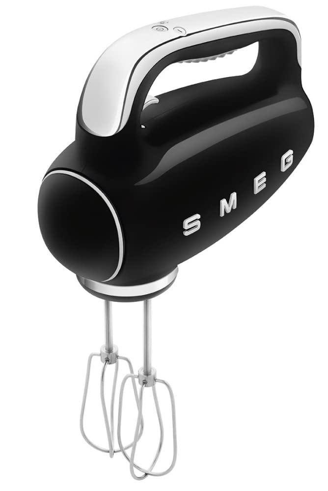 SMEG Black 50's Retro Style Electric Hand Mixer with Set of Beaters, Set of Dough Hooks and Set of Whisks