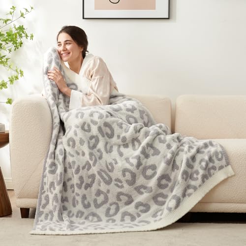 Snuggle Sac Leopard Throw Blanket for Couch Bed Sofa 50x60 inches, Reversible Beige Leopard Blanket Ultra Soft Cozy Blankets for Women Mothers Birthday Gifts