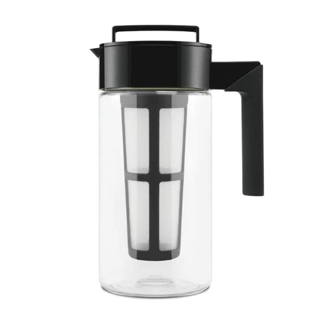 Takeya Patented Deluxe Cold Brew Coffee Maker with Black Lid Airtight Pitcher, 1 Quart, Black