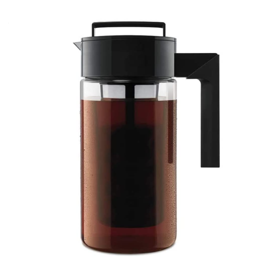 Takeya Patented Deluxe Cold Brew Coffee Maker with Black Lid Airtight Pitcher, 1 Quart, Black