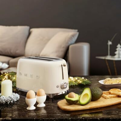 SMEG 2 Slice Toaster with 6 Presets and Defrost Function and Removable Crumb Tray (Cream)