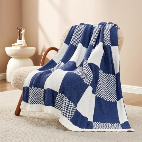 Snuggle Sac Checkered Blanket, Beige Throw Blanket for Couch Plaid Microfiber Fluffy Warm Cozy Fuzzy Soft Throw Blanket Reversible Checkerered Blankets for Sofa, Chair, Bed, 50x60 inches