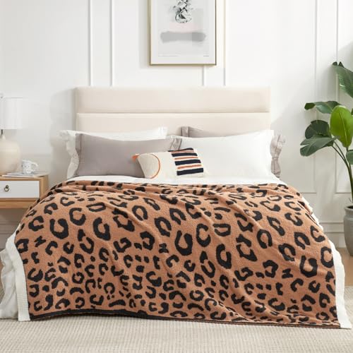 Snuggle Sac Leopard Throw Blanket for Couch Bed Sofa 50x60 inches, Reversible Beige Leopard Blanket Ultra Soft Cozy Blankets for Women Mothers Birthday Gifts