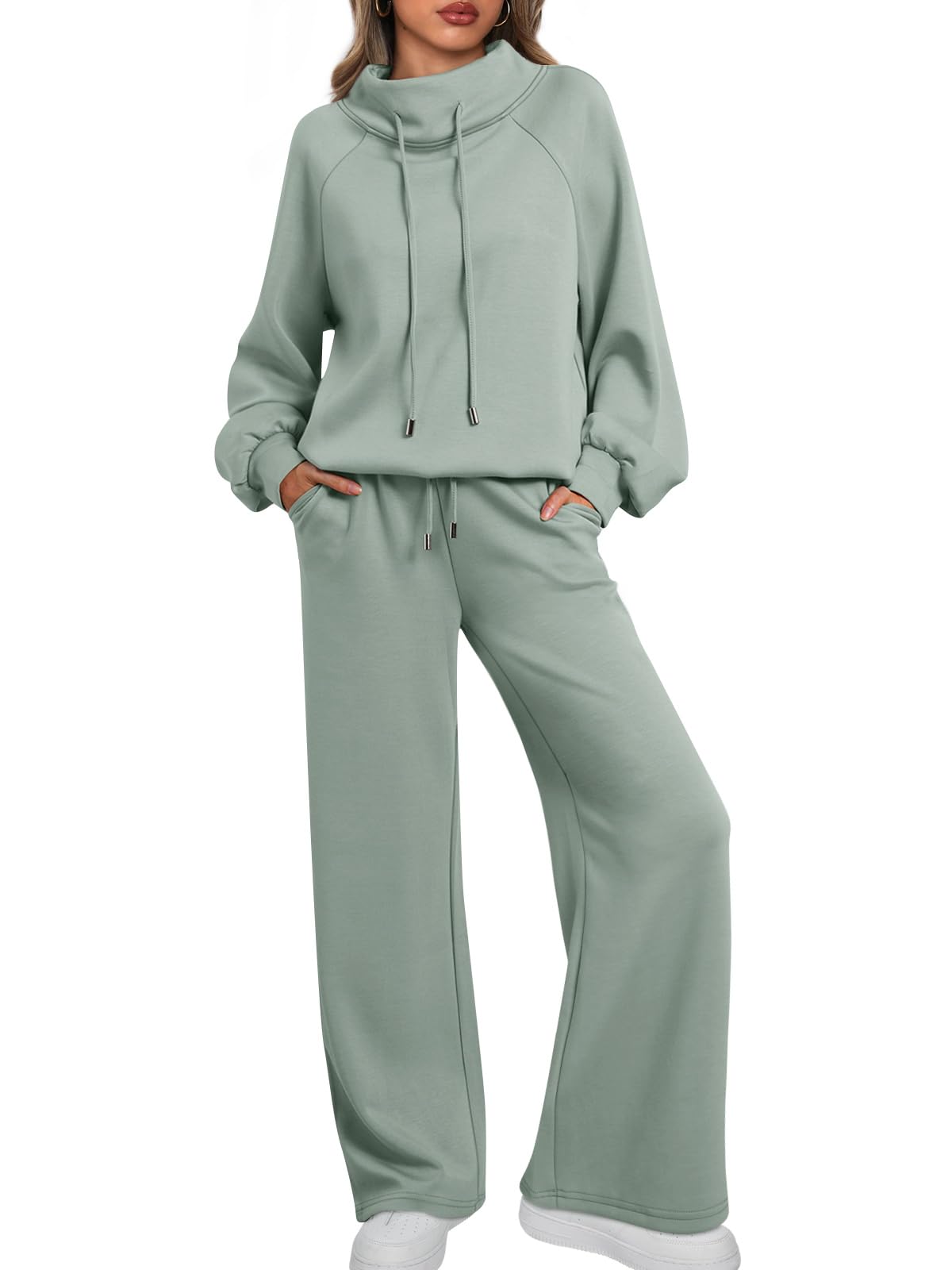 AUTOMET Lounge Sets for Women Sweatsuits 2 Piece Outfits 2025 Fall Drawstring Sweatshirt Wide Leg Sweatpants Tracksuit