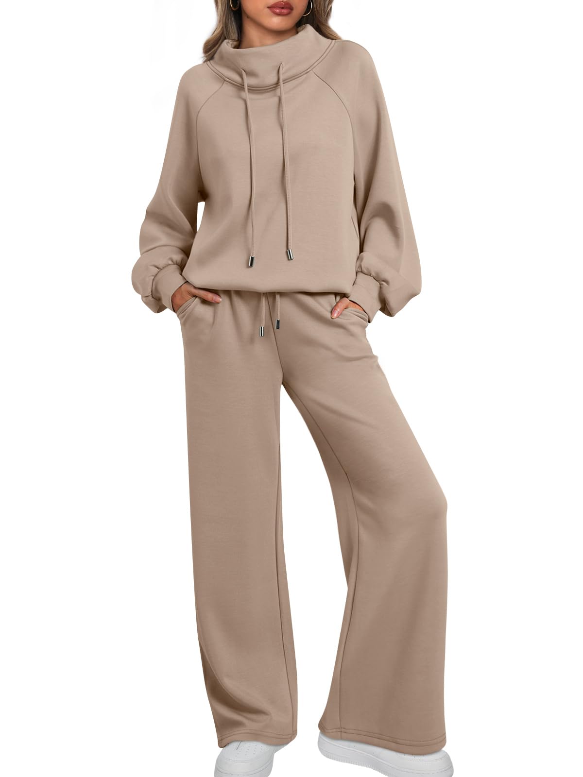 AUTOMET Lounge Sets for Women Sweatsuits 2 Piece Outfits 2025 Fall Drawstring Sweatshirt Wide Leg Sweatpants Tracksuit