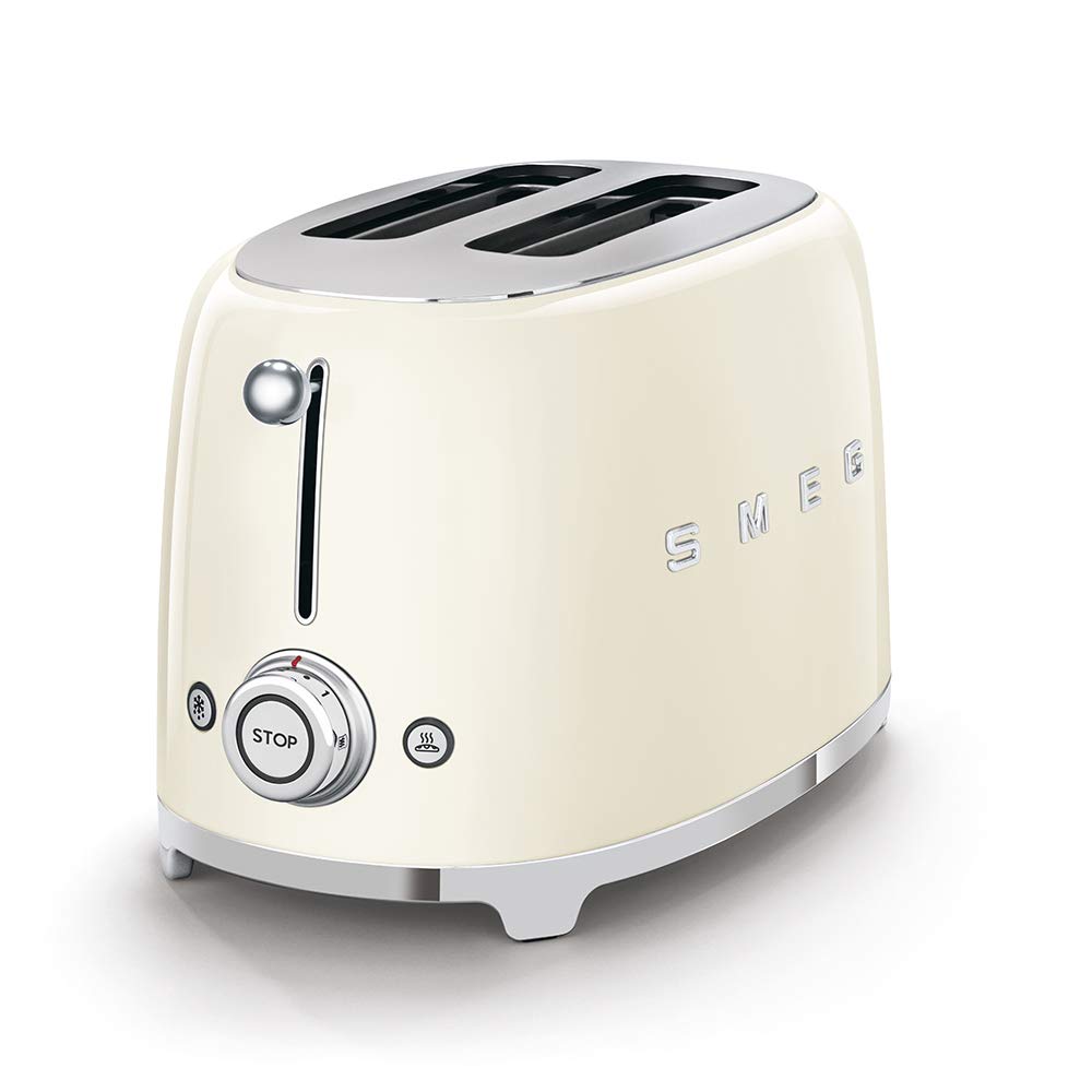 SMEG 2 Slice Toaster with 6 Presets and Defrost Function and Removable Crumb Tray (Cream)