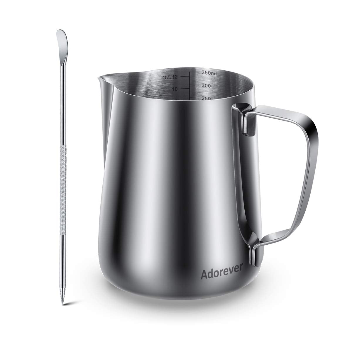 Milk Frothing Pitcher 350ml/600ml/900ml/1500ml (12oz/20oz/32oz/50oz) Steaming Pitchers Stainless Steel Milk/Coffee/Cappuccino/Latte Art Barista Steam Pitchers Milk Jug Cup with Art Pen,12oz