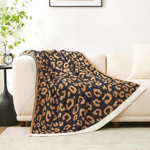 Snuggle Sac Leopard Throw Blanket for Couch Bed Sofa 50x60 inches, Reversible Beige Leopard Blanket Ultra Soft Cozy Blankets for Women Mothers Birthday Gifts