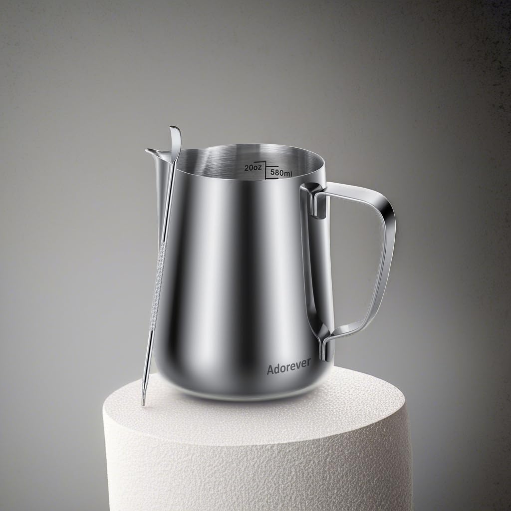 Milk Frothing Pitcher 350ml/600ml/900ml/1500ml (12oz/20oz/32oz/50oz) Steaming Pitchers Stainless Steel Milk/Coffee/Cappuccino/Latte Art Barista Steam Pitchers Milk Jug Cup with Art Pen,12oz