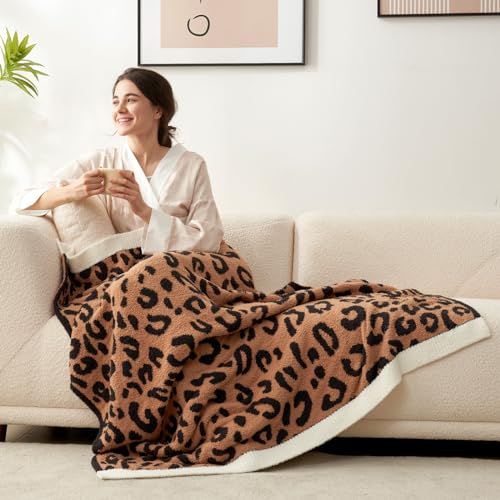 Snuggle Sac Leopard Throw Blanket for Couch Bed Sofa 50x60 inches, Reversible Beige Leopard Blanket Ultra Soft Cozy Blankets for Women Mothers Birthday Gifts