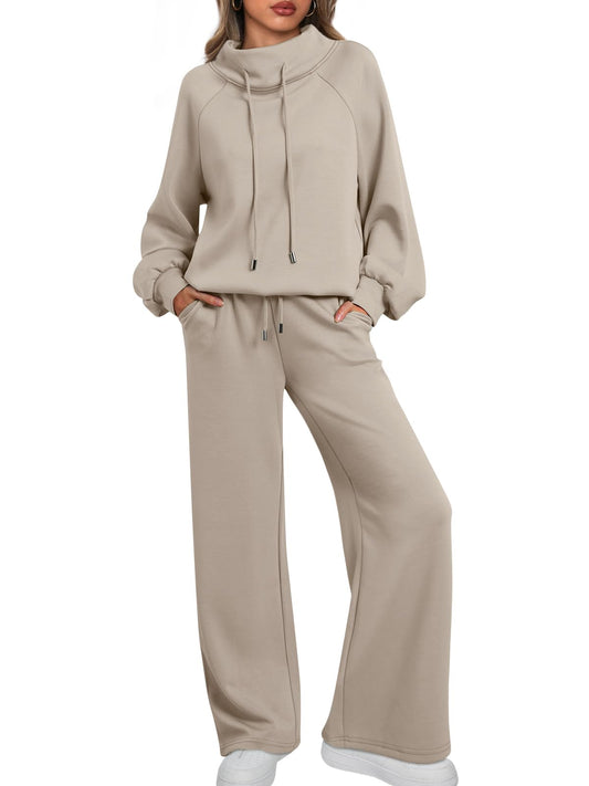 AUTOMET Lounge Sets for Women Sweatsuits 2 Piece Outfits 2025 Fall Drawstring Sweatshirt Wide Leg Sweatpants Tracksuit