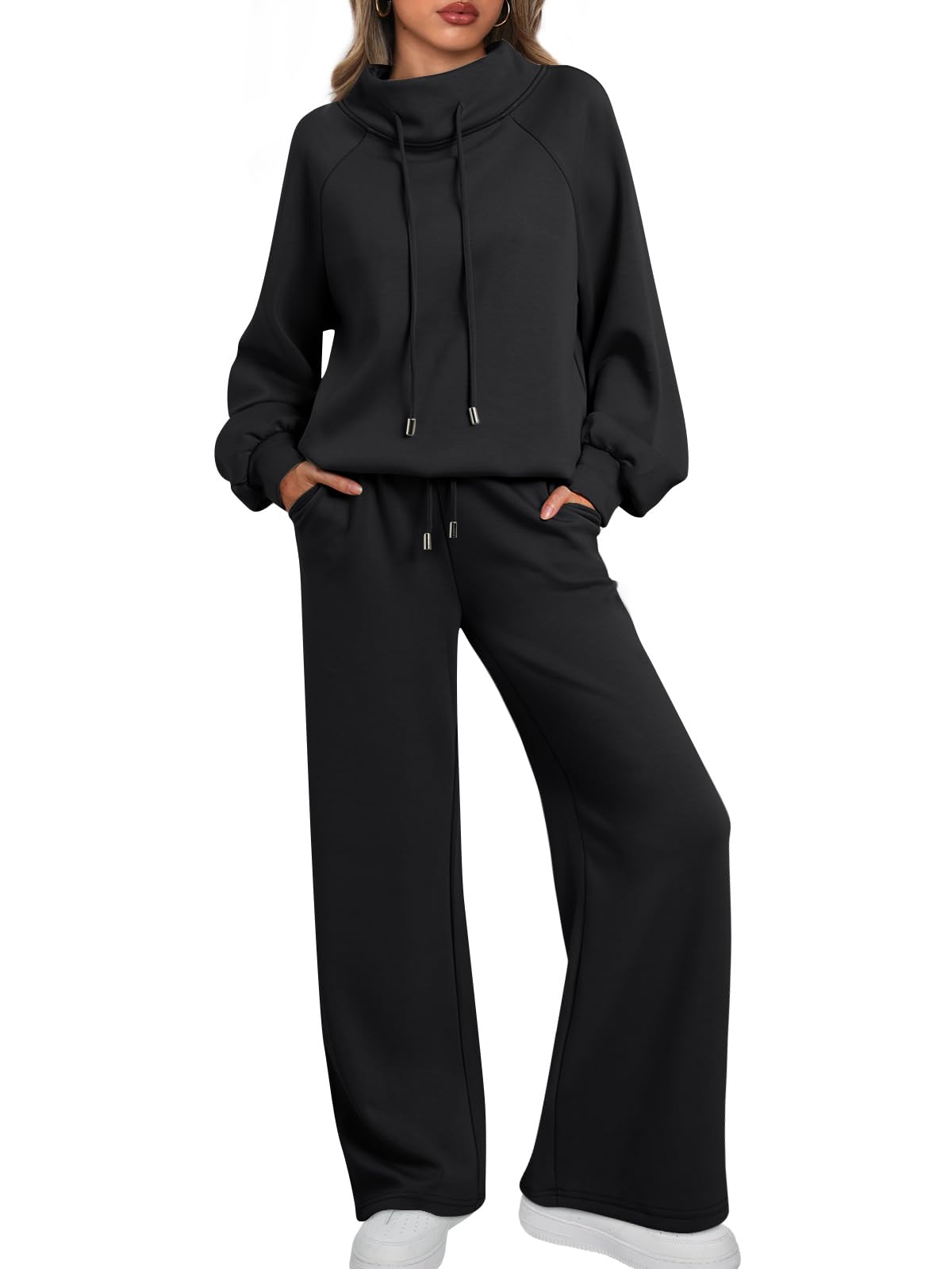 AUTOMET Lounge Sets for Women Sweatsuits 2 Piece Outfits 2025 Fall Drawstring Sweatshirt Wide Leg Sweatpants Tracksuit