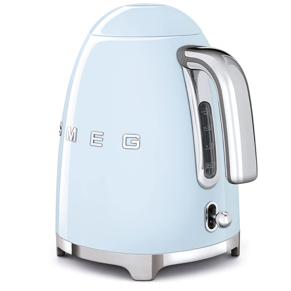 SMEG 50's Retro Style Electric Water Kettle with Automatic Shutoff, Removable Base, and Water Indicator, KLF03PBUS, Pastel Blue