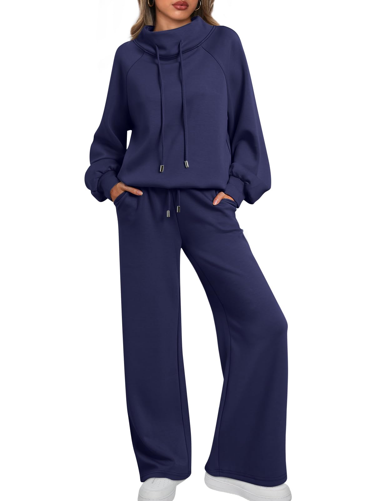 AUTOMET Lounge Sets for Women Sweatsuits 2 Piece Outfits 2025 Fall Drawstring Sweatshirt Wide Leg Sweatpants Tracksuit