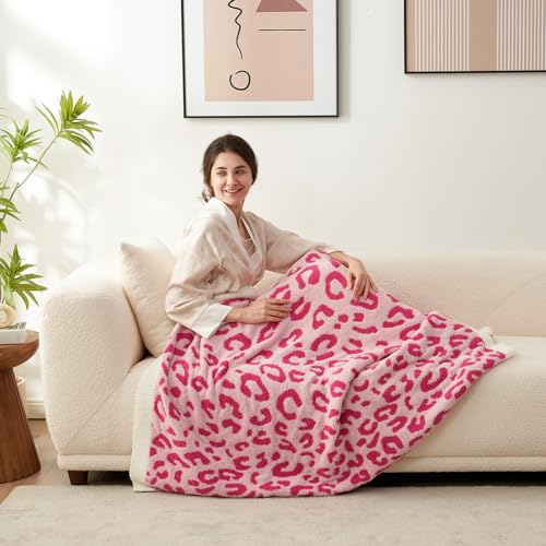 Snuggle Sac Leopard Throw Blanket for Couch Bed Sofa 50x60 inches, Reversible Beige Leopard Blanket Ultra Soft Cozy Blankets for Women Mothers Birthday Gifts