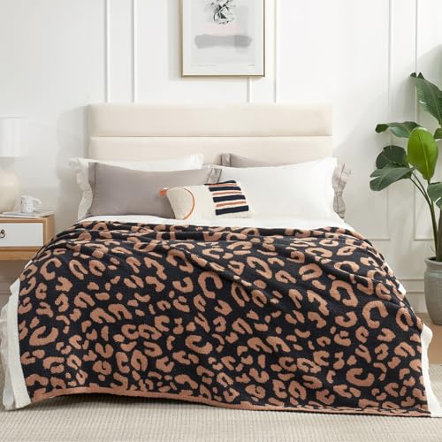 Snuggle Sac Leopard Throw Blanket for Couch Bed Sofa 50x60 inches, Reversible Beige Leopard Blanket Ultra Soft Cozy Blankets for Women Mothers Birthday Gifts