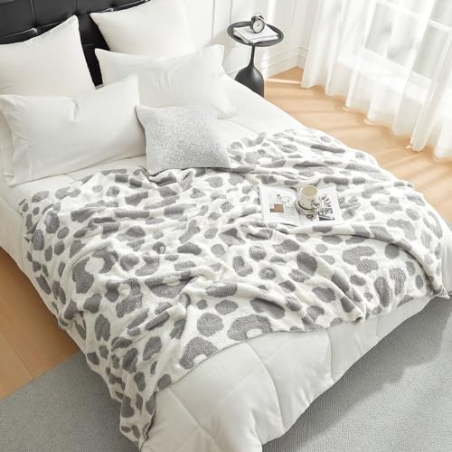 Snuggle Sac Leopard Throw Blanket for Couch Bed Sofa 50x60 inches, Reversible Beige Leopard Blanket Ultra Soft Cozy Blankets for Women Mothers Birthday Gifts