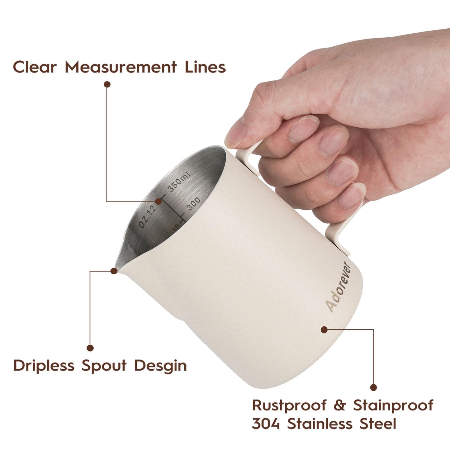 Milk Frothing Pitcher 350ml/600ml/900ml/1500ml (12oz/20oz/32oz/50oz) Steaming Pitchers Stainless Steel Milk/Coffee/Cappuccino/Latte Art Barista Steam Pitchers Milk Jug Cup with Art Pen,12oz