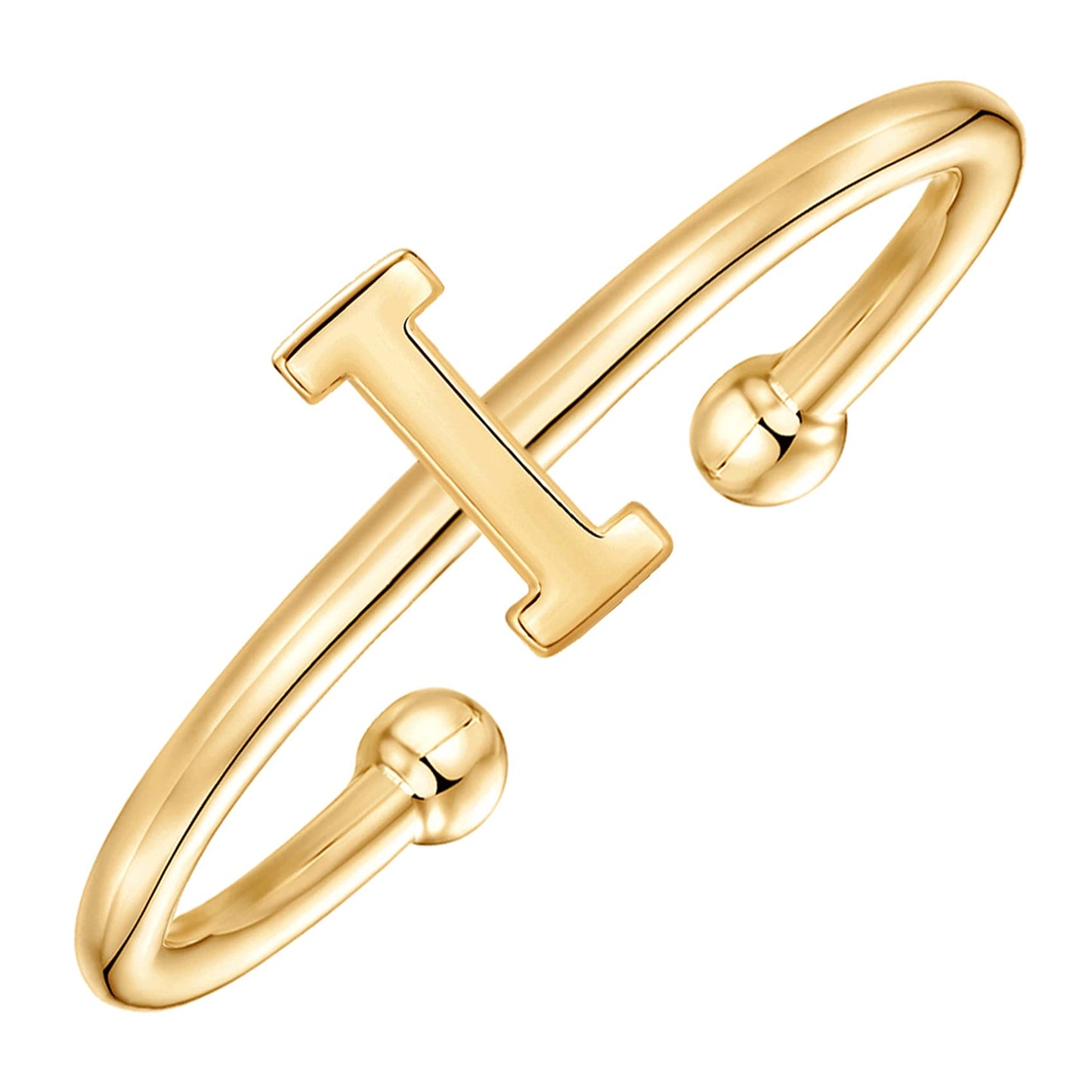 PAVOI 14K Gold Plated Initial Adjustable Ring | Womens Initial Ring | Fasion Ring Women