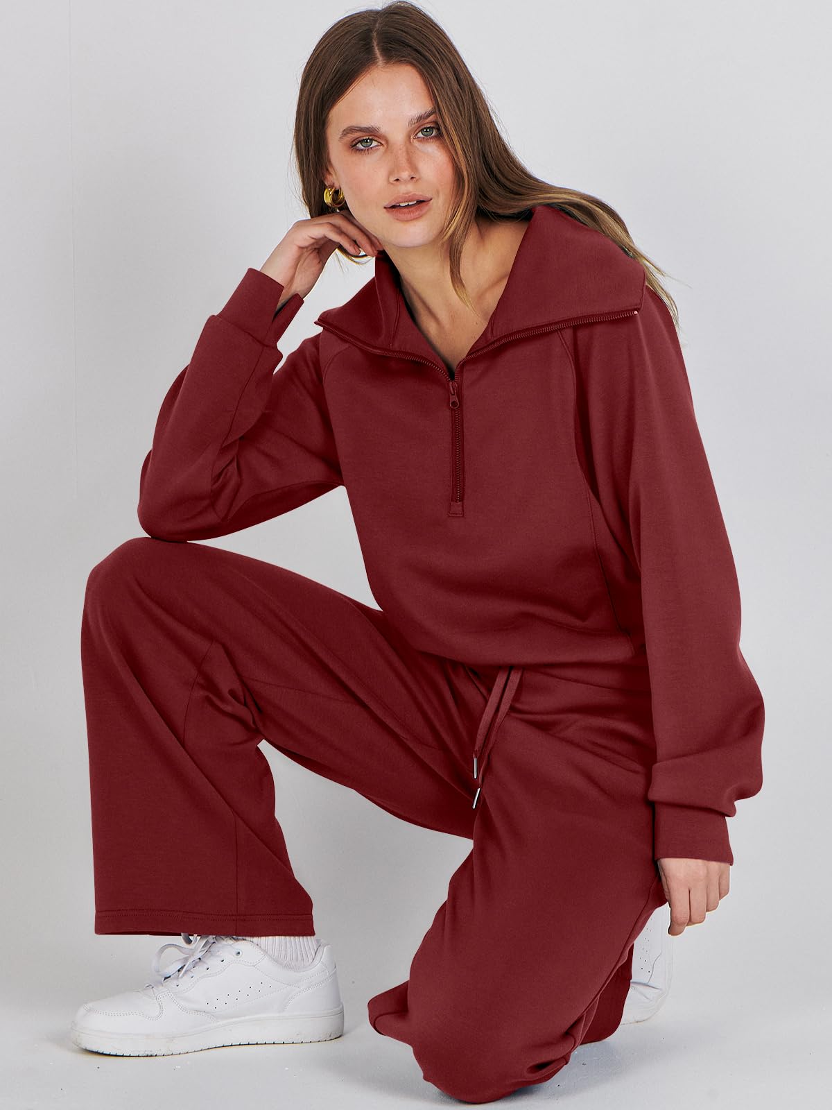 ANRABESS Women 2 Piece Outfits Sweatsuit Oversized Sweatshirt Sweatpants Tracksuit Sweat Lounge Matching Set 2024 Fall Trendy