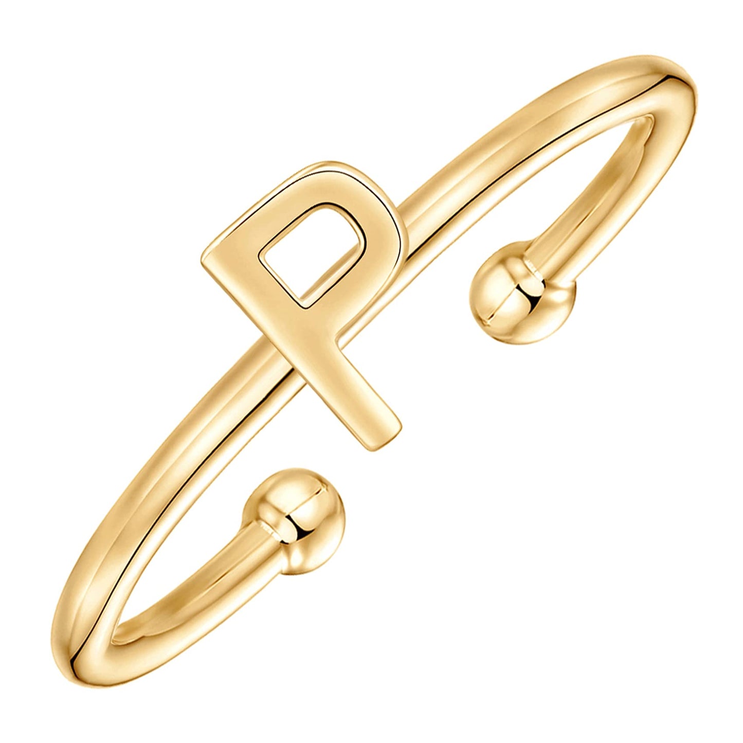 PAVOI 14K Gold Plated Initial Adjustable Ring | Womens Initial Ring | Fasion Ring Women