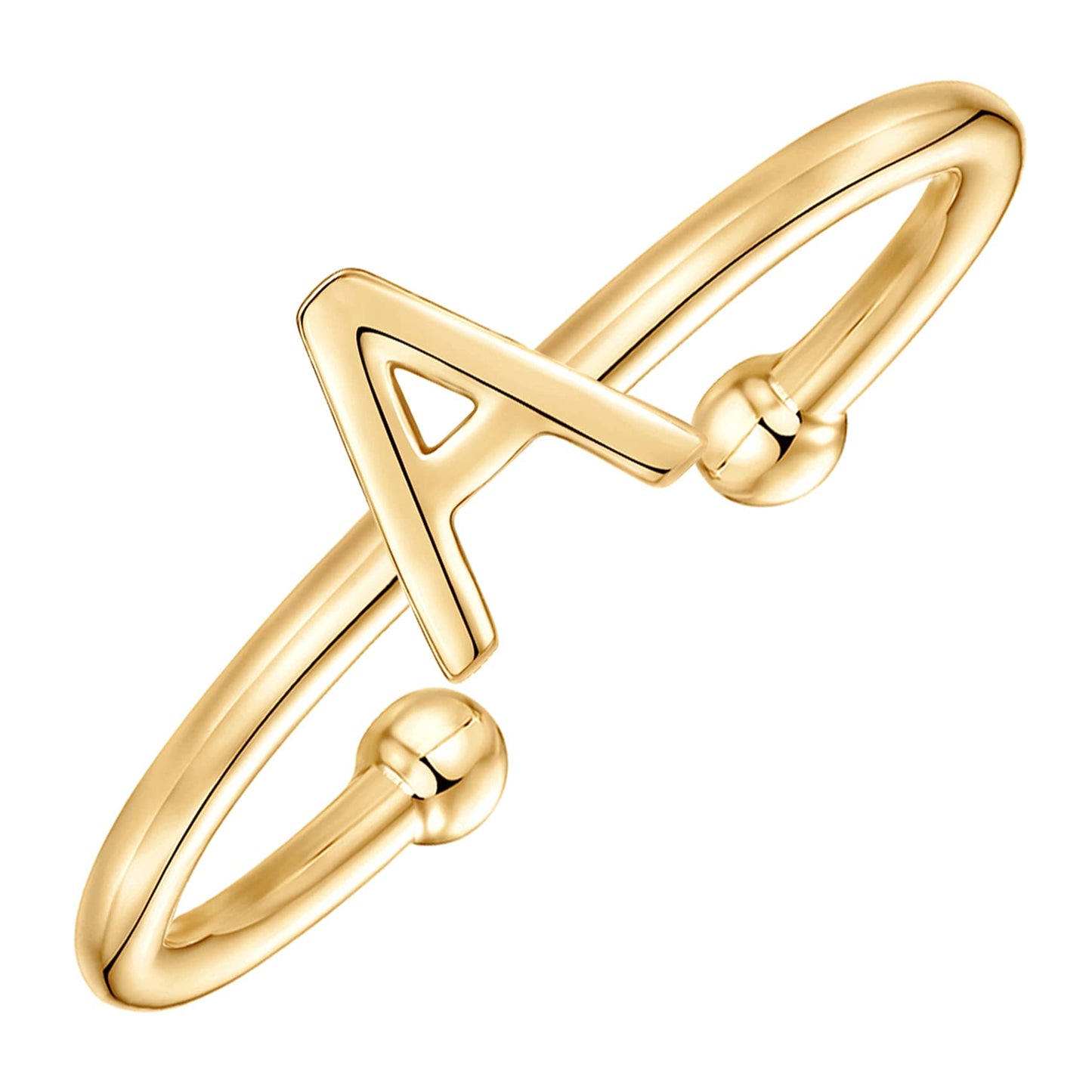 PAVOI 14K Gold Plated Initial Adjustable Ring | Womens Initial Ring | Fasion Ring Women