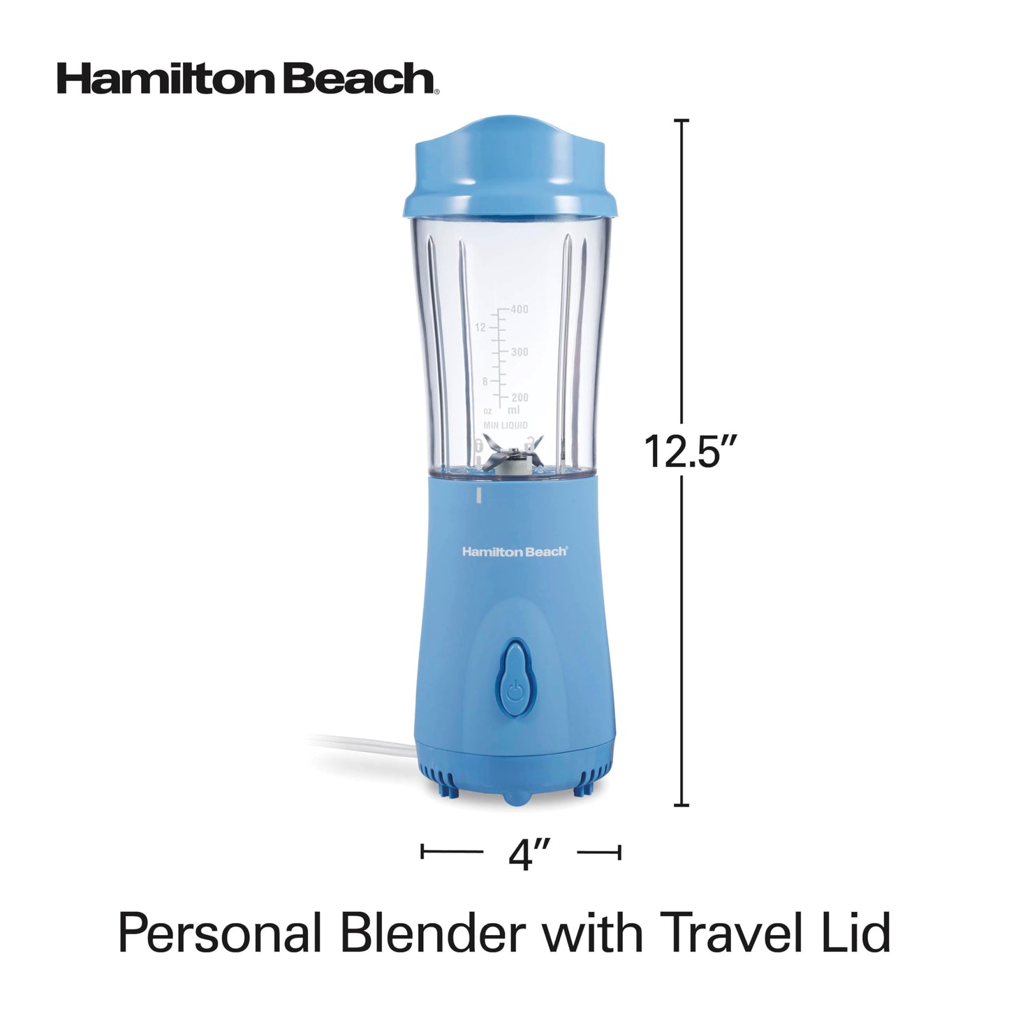 Hamilton Beach Portable Blender for Shakes and Smoothies with 14 Oz BPA Free Travel Cup and Lid, Durable Stainless Steel Blades for Powerful Blending Performance, Coral (51171)