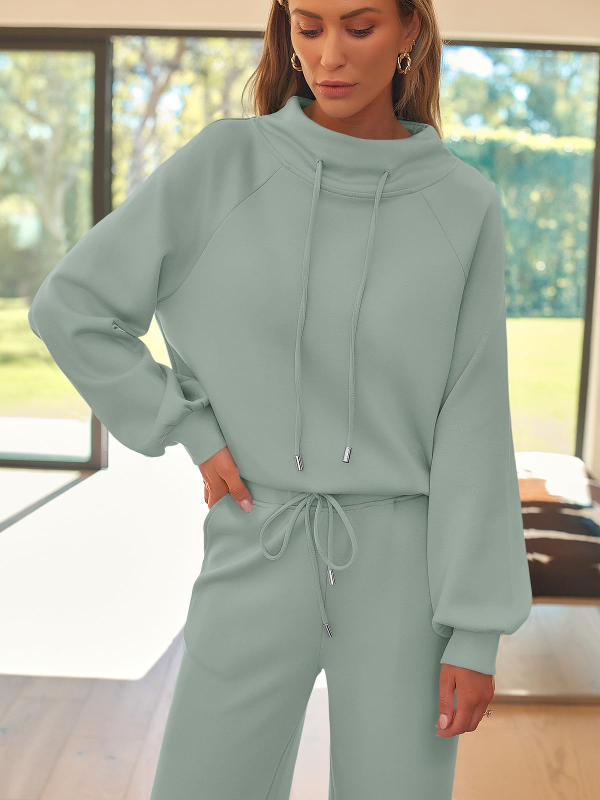 AUTOMET Lounge Sets for Women Sweatsuits 2 Piece Outfits 2025 Fall Drawstring Sweatshirt Wide Leg Sweatpants Tracksuit