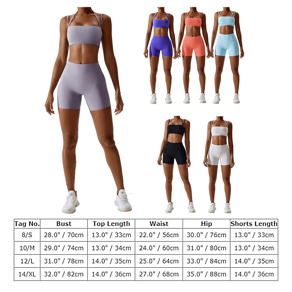 ABOCIW Workout Sets for Women 2 Piece Twist Front Halter Sports Bras High Waist Booty Shorts Exercise Gym Yoga Outfit