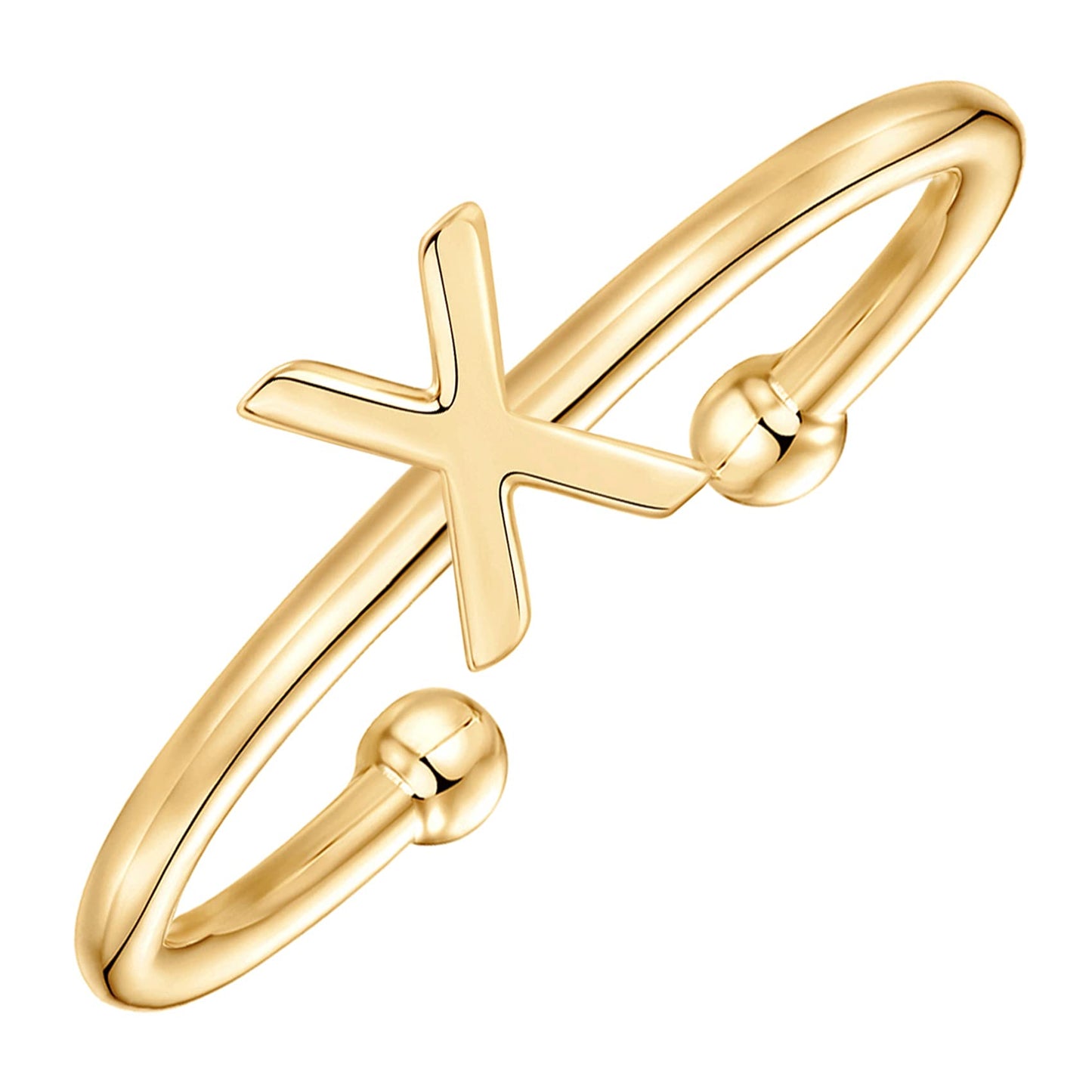 PAVOI 14K Gold Plated Initial Adjustable Ring | Womens Initial Ring | Fasion Ring Women