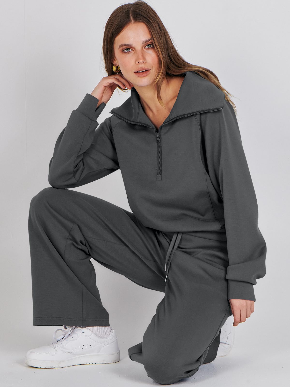 ANRABESS Women 2 Piece Outfits Sweatsuit Oversized Sweatshirt Sweatpants Tracksuit Sweat Lounge Matching Set 2024 Fall Trendy