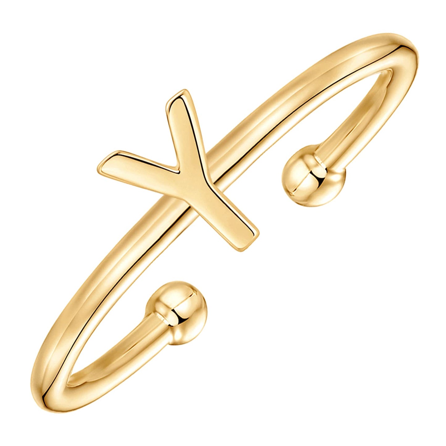 PAVOI 14K Gold Plated Initial Adjustable Ring | Womens Initial Ring | Fasion Ring Women