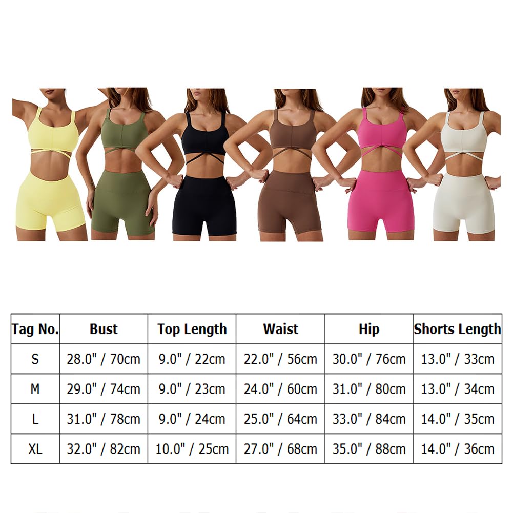 ABOCIW Workout Sets for Women 2 Piece Twist Front Halter Sports Bras High Waist Booty Shorts Exercise Gym Yoga Outfit