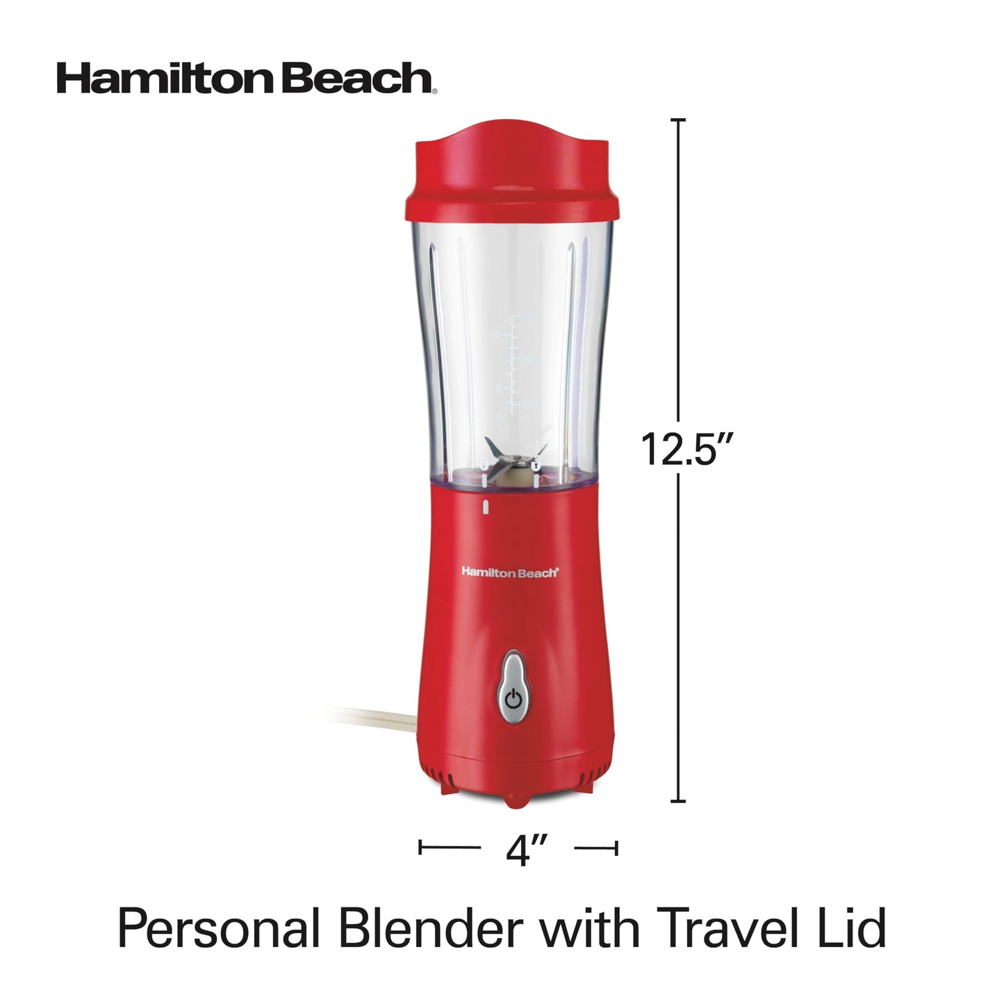 Hamilton Beach Portable Blender for Shakes and Smoothies with 14 Oz BPA Free Travel Cup and Lid, Durable Stainless Steel Blades for Powerful Blending Performance, Coral (51171)