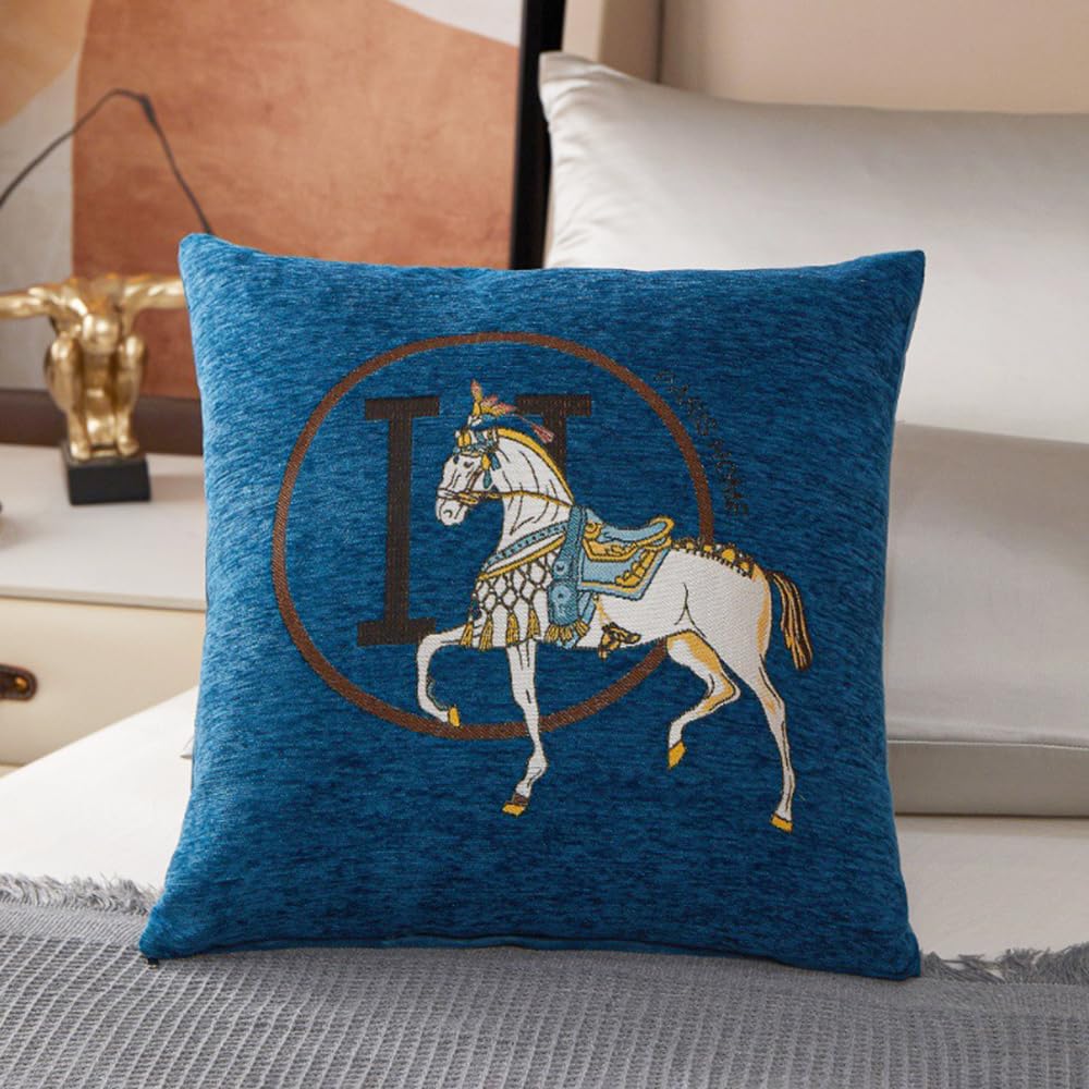 Croker Horse 18x18'' inches Throw Pillow Cushion Covers Set Pack of 2 Pcs - Luxury Horse Embroidery Modern Style Couch Sofa Pillow Cover for Living Room Bedroom (Orange)