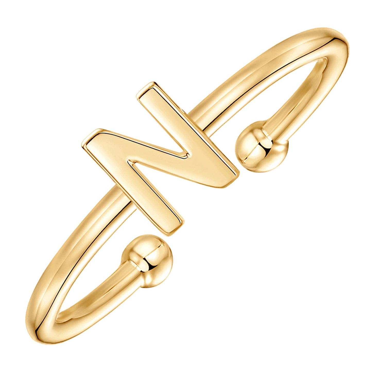 PAVOI 14K Gold Plated Initial Adjustable Ring | Womens Initial Ring | Fasion Ring Women