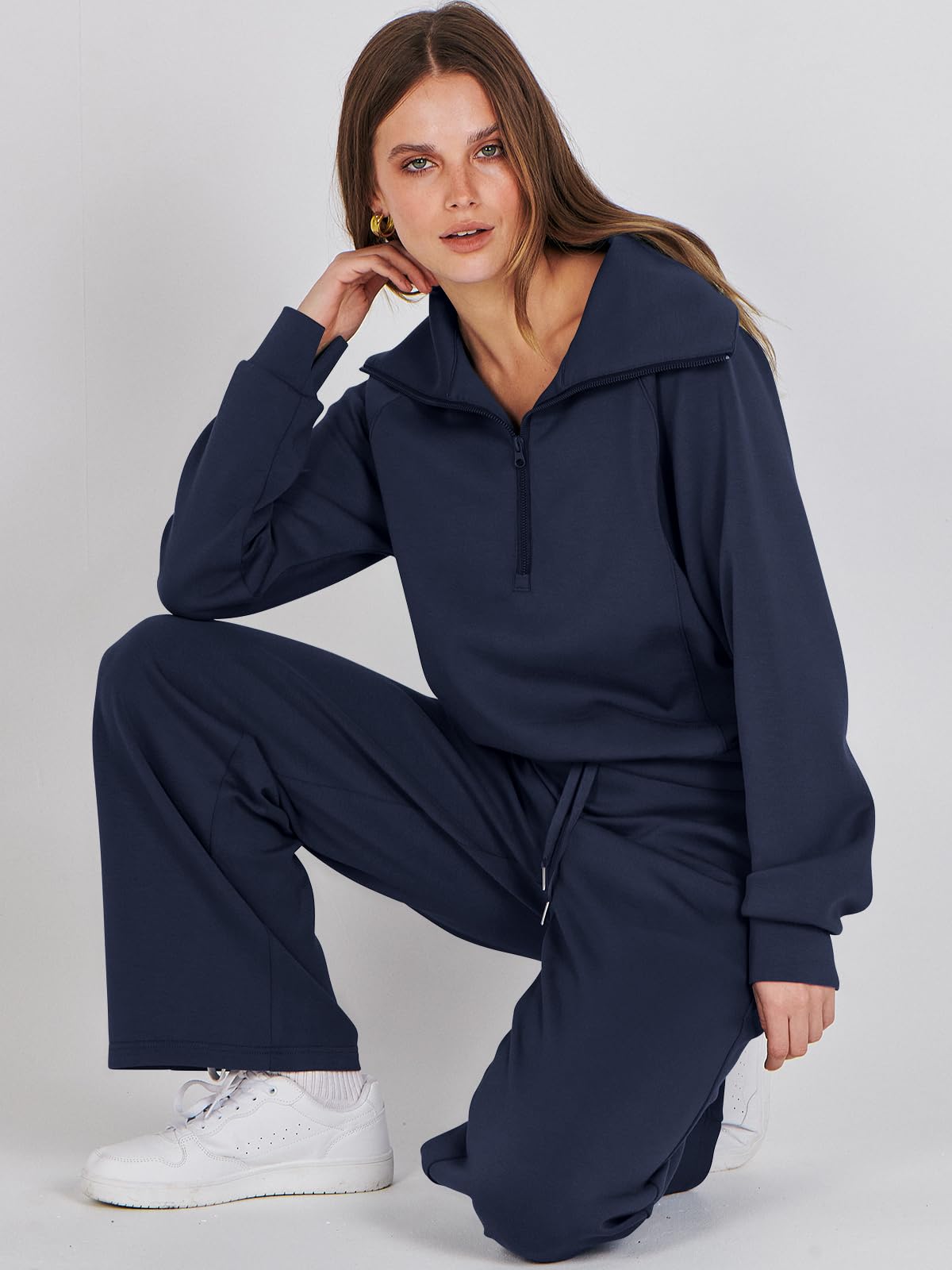 ANRABESS Women 2 Piece Outfits Sweatsuit Oversized Sweatshirt Sweatpants Tracksuit Sweat Lounge Matching Set 2024 Fall Trendy