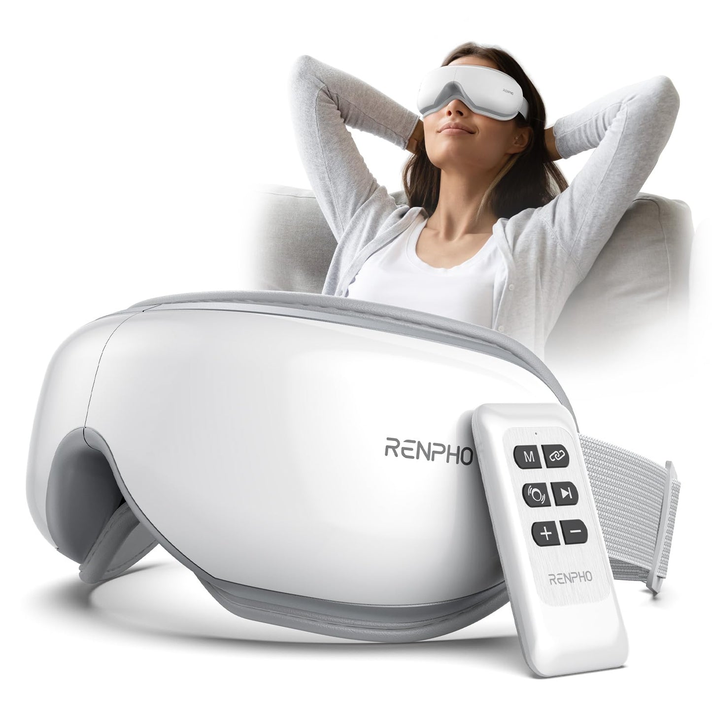 RENPHO Eye Massager, Birthday Valentine's Day Gifts, Eyeris1 Eye Massager FSA HSA with Heat & Remote, Compression, Sleep Eye Mask for Eye Relax, Migraine Relief, Reduce Eye Strain, Improve Sleep