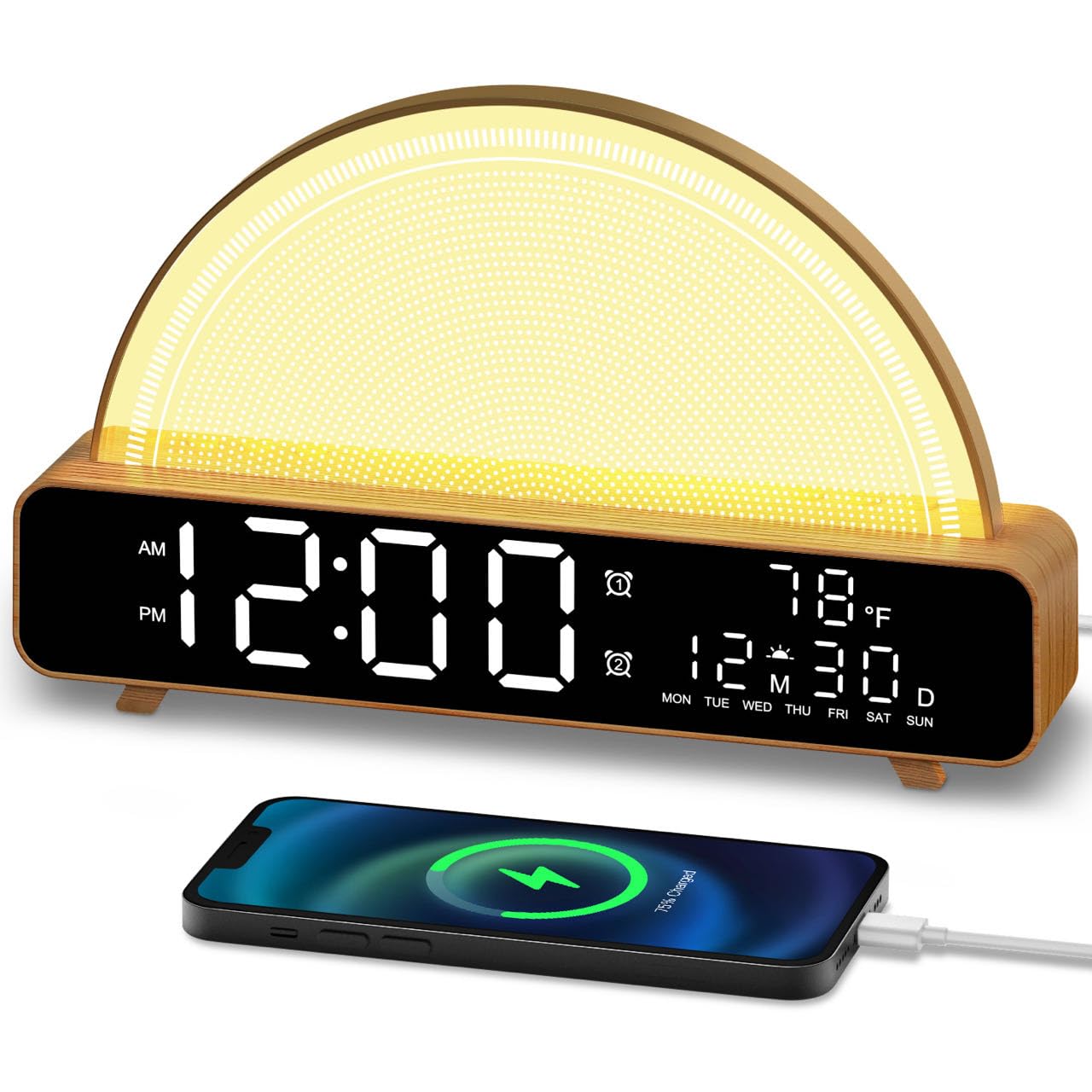 Sunrise Alarm Clock Wake Up Light with Sunrise Simulation White Noise Machine Touch Control Bedside Lamps Colors Atmosphere Lamp 30/60/90 Sleep Timer 13 Nature Sounds