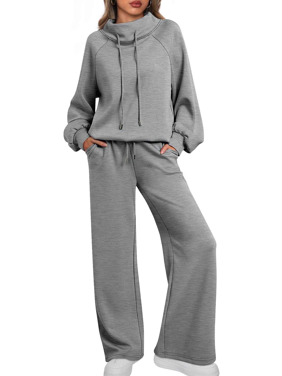 AUTOMET Lounge Sets for Women Sweatsuits 2 Piece Outfits 2025 Fall Drawstring Sweatshirt Wide Leg Sweatpants Tracksuit