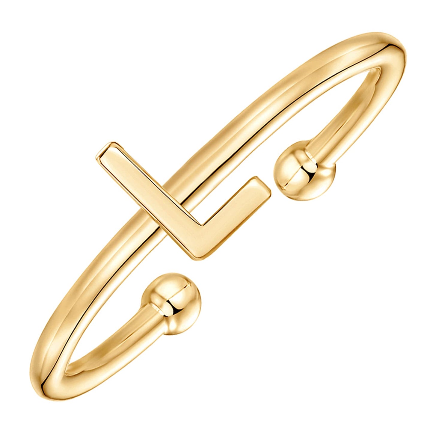 PAVOI 14K Gold Plated Initial Adjustable Ring | Womens Initial Ring | Fasion Ring Women