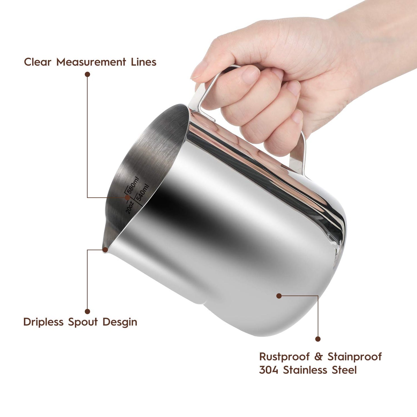 Milk Frothing Pitcher 350ml/600ml/900ml/1500ml (12oz/20oz/32oz/50oz) Steaming Pitchers Stainless Steel Milk/Coffee/Cappuccino/Latte Art Barista Steam Pitchers Milk Jug Cup with Art Pen,12oz