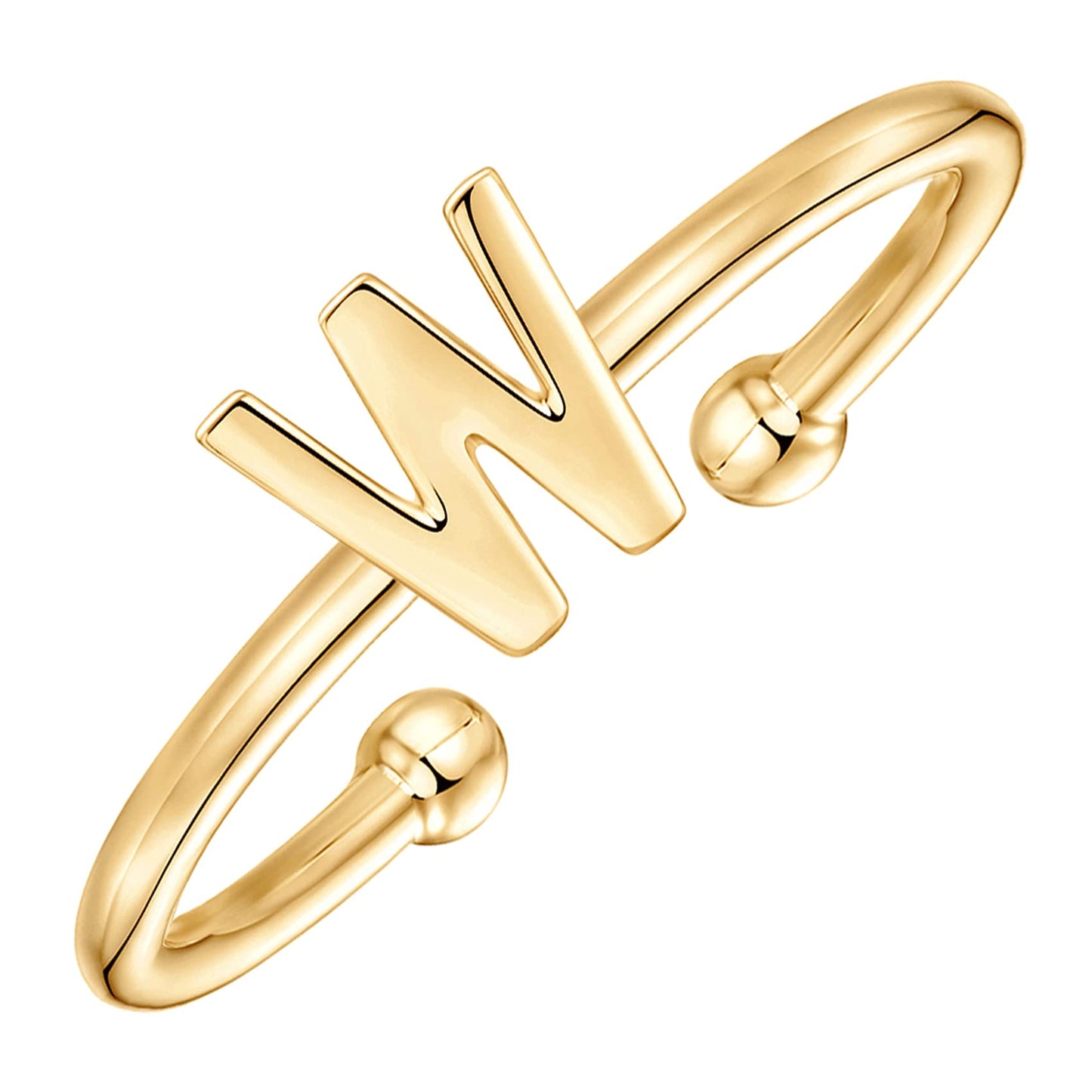 PAVOI 14K Gold Plated Initial Adjustable Ring | Womens Initial Ring | Fasion Ring Women