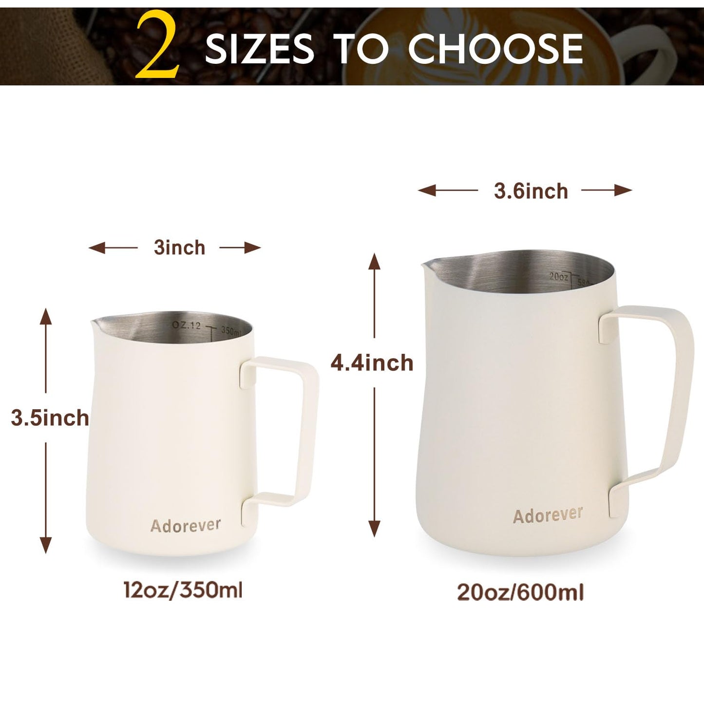 Milk Frothing Pitcher 350ml/600ml/900ml/1500ml (12oz/20oz/32oz/50oz) Steaming Pitchers Stainless Steel Milk/Coffee/Cappuccino/Latte Art Barista Steam Pitchers Milk Jug Cup with Art Pen,12oz