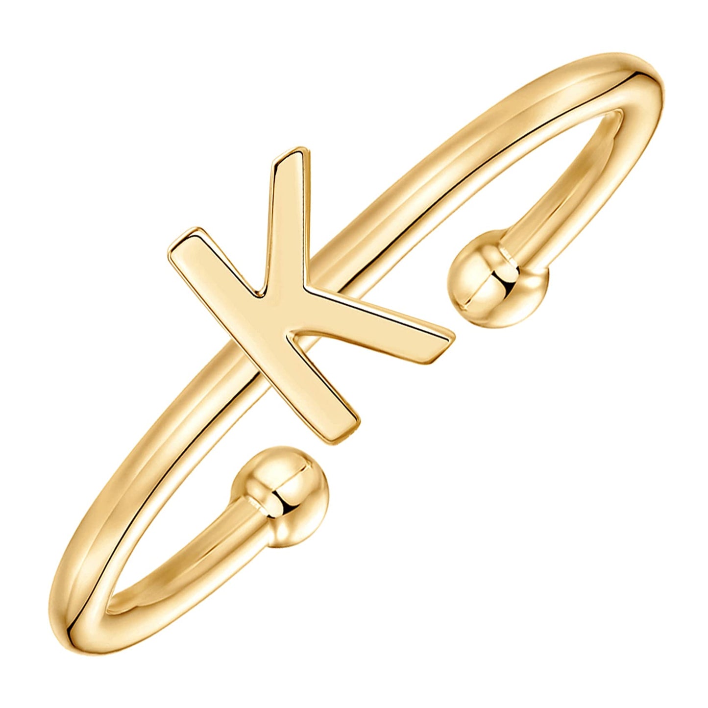 PAVOI 14K Gold Plated Initial Adjustable Ring | Womens Initial Ring | Fasion Ring Women