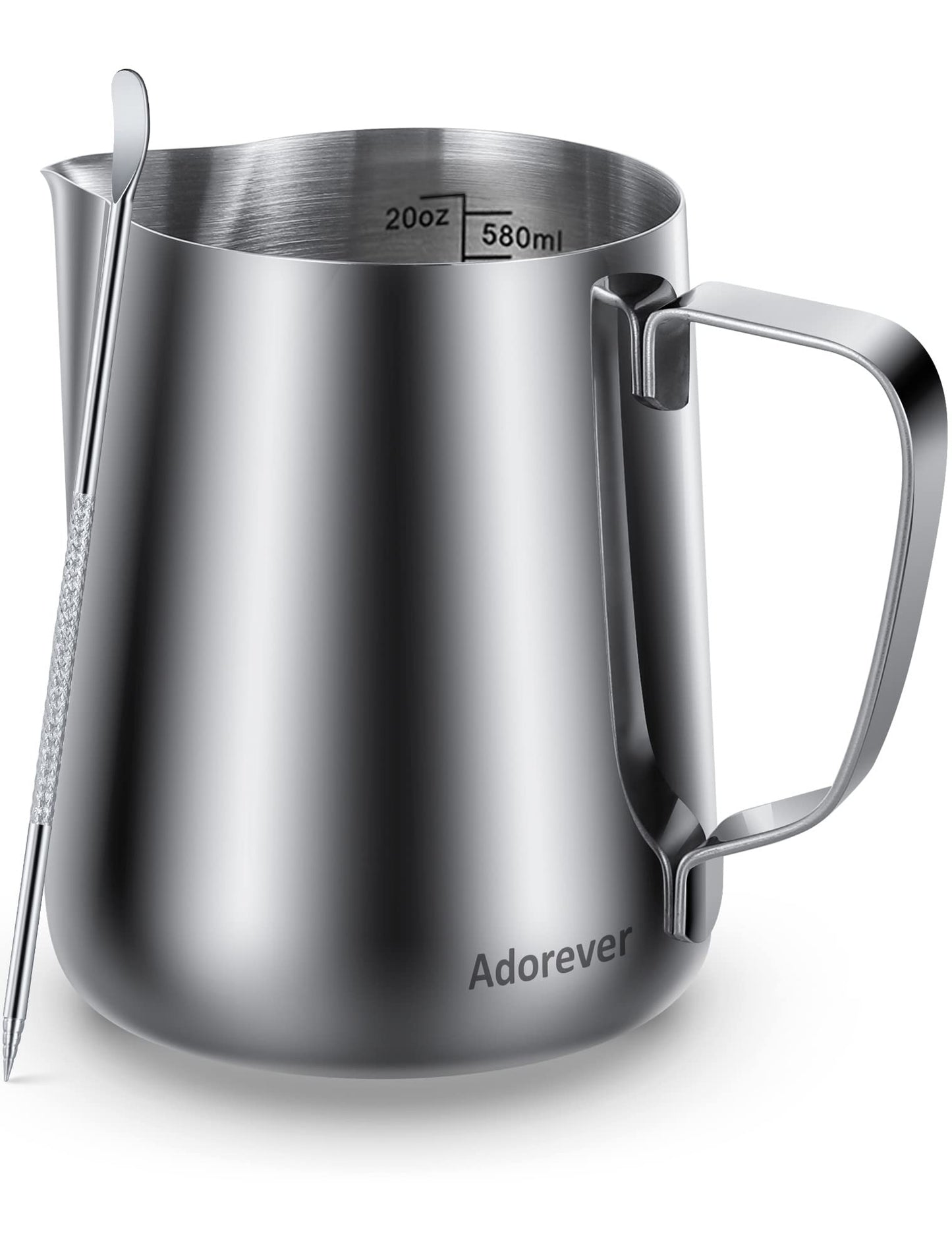 Milk Frothing Pitcher 350ml/600ml/900ml/1500ml (12oz/20oz/32oz/50oz) Steaming Pitchers Stainless Steel Milk/Coffee/Cappuccino/Latte Art Barista Steam Pitchers Milk Jug Cup with Art Pen,12oz