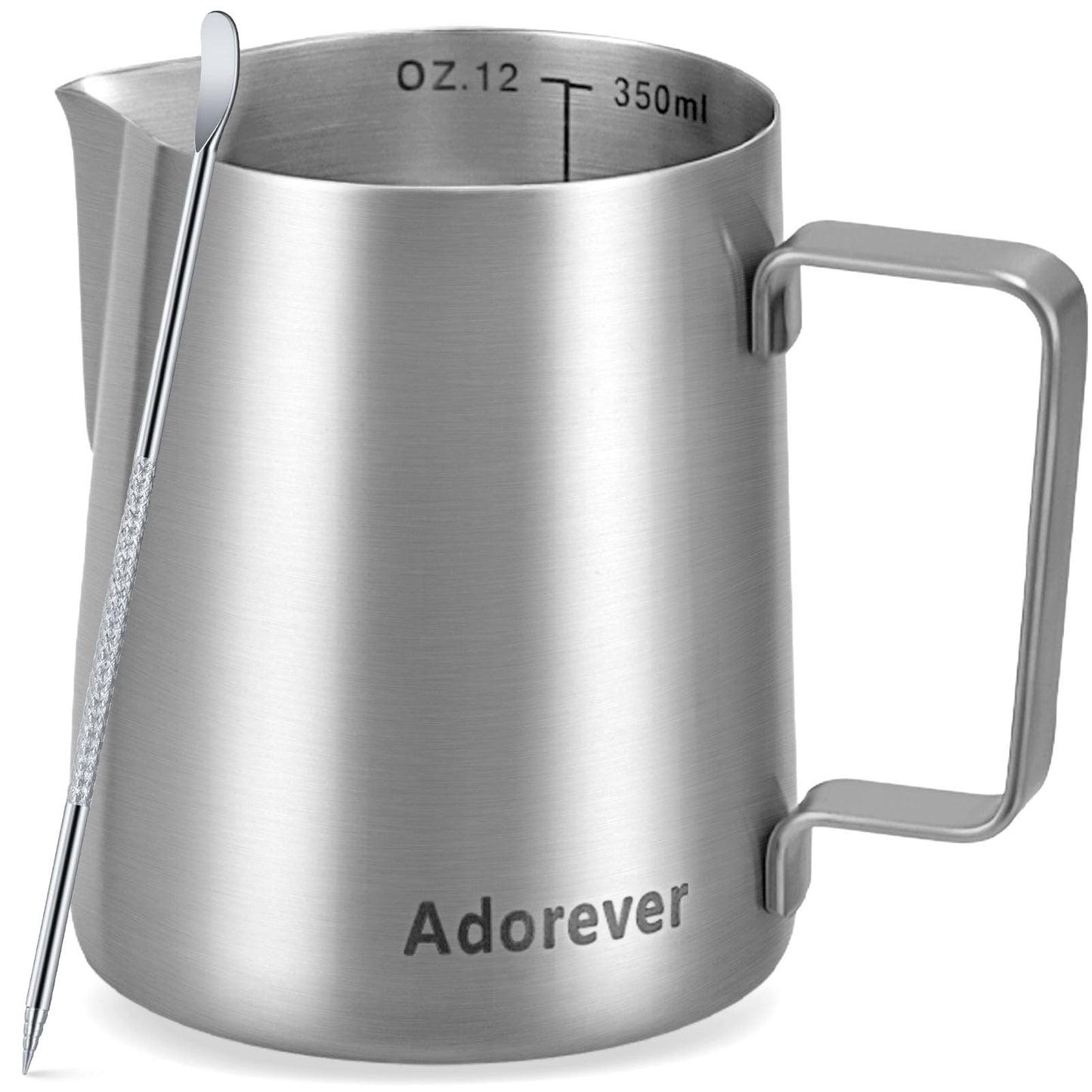 Milk Frothing Pitcher 350ml/600ml/900ml/1500ml (12oz/20oz/32oz/50oz) Steaming Pitchers Stainless Steel Milk/Coffee/Cappuccino/Latte Art Barista Steam Pitchers Milk Jug Cup with Art Pen,12oz