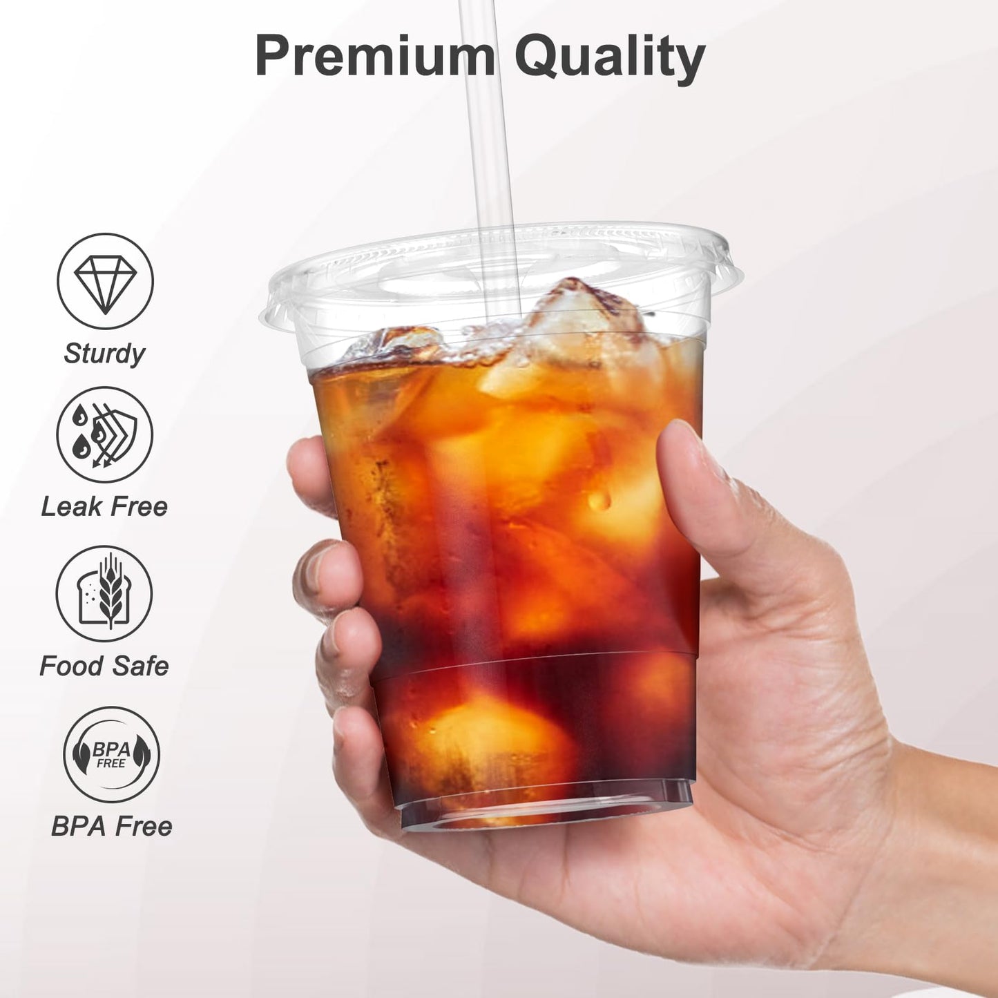 100 Pack - 16 oz Clear Plastic Cups with Lids and Straws, Sturdy & Food Safe Iced Coffee Cups with lids, Iced Coffee Cup, Disposable Cups Plastic Coffee Cups Smoothie Cups for Cold Drinks